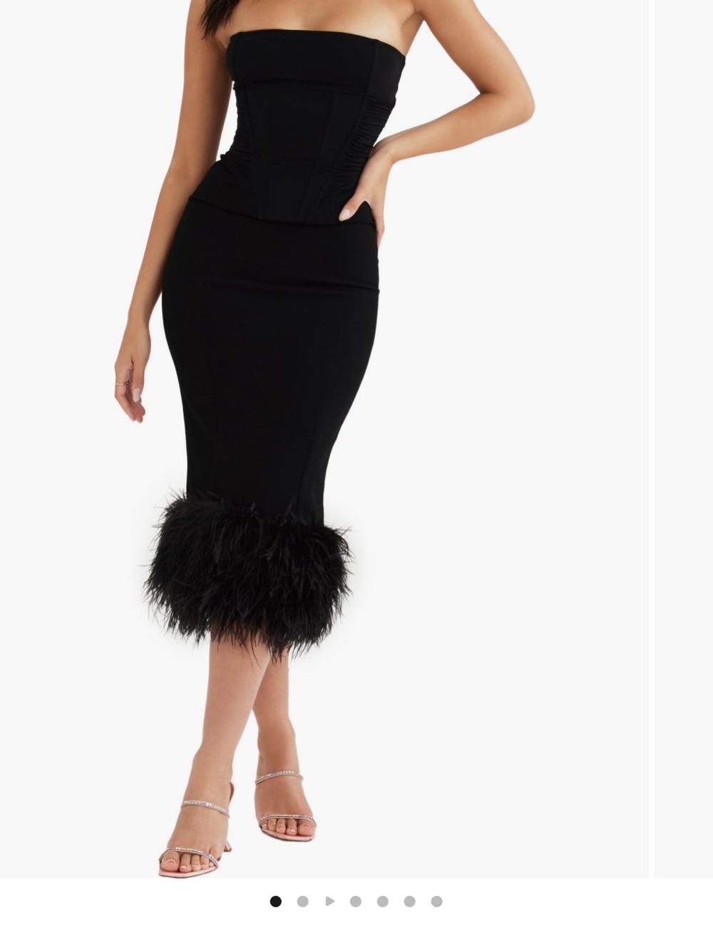 House of CB Black Feather-Trim Midi Pencil Dress